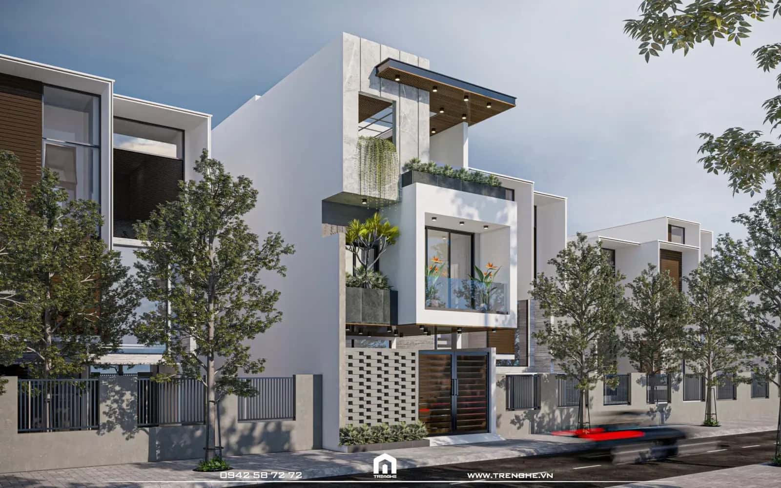 Nhà phố thiết kế gạch thông gió cho phần mặt tiền