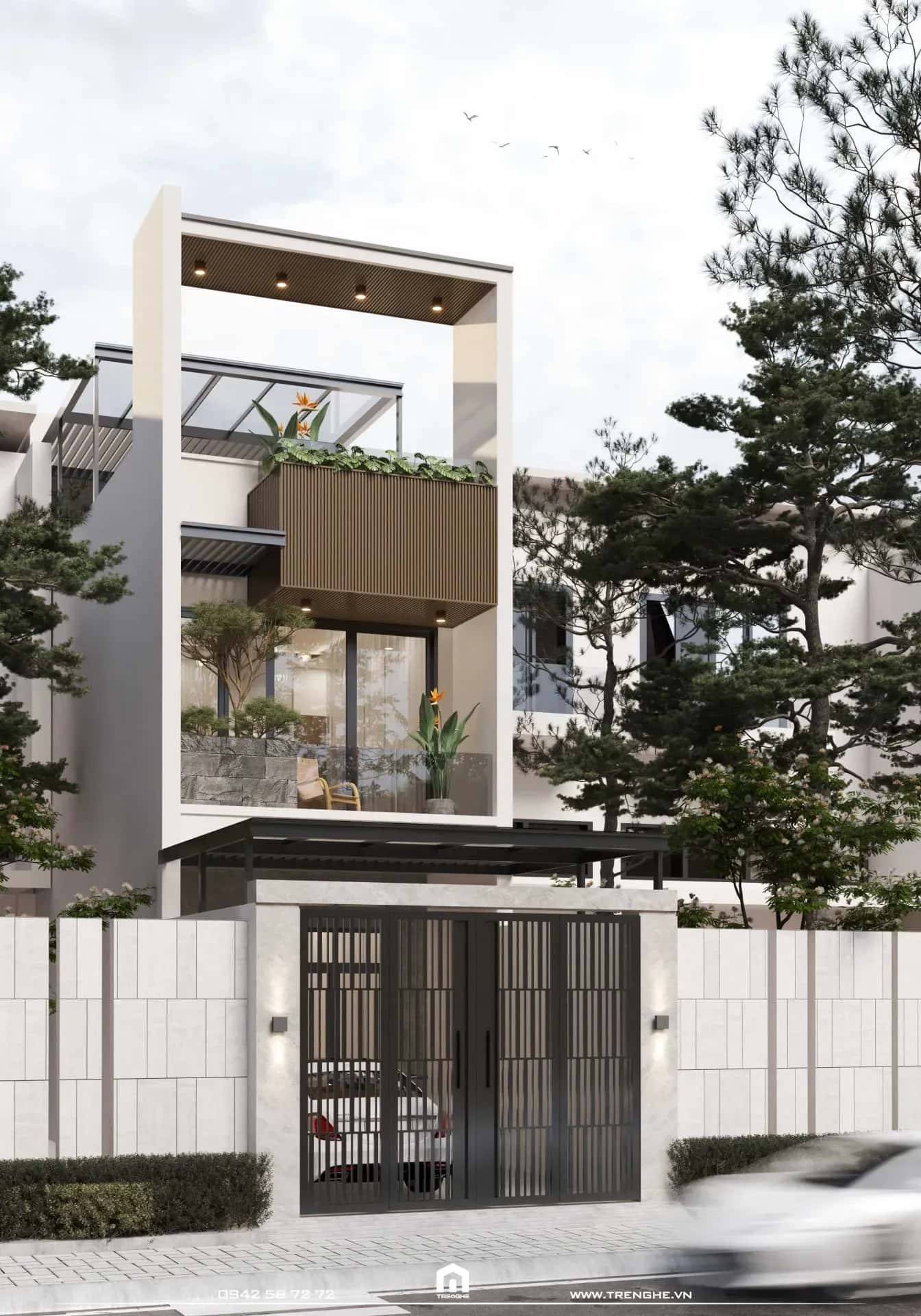 Mẫu thiết kế nhà phố đẹp với cổng làm từ chất liệu sắt