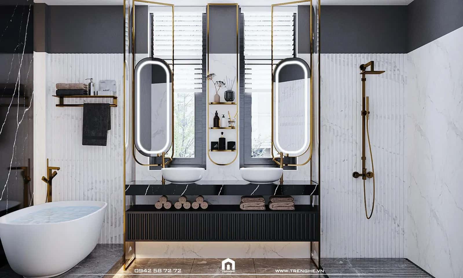 Tre Nghệ bố trí bồn tắm bên trong phòng vệ sinh biệt thự L’ Villa