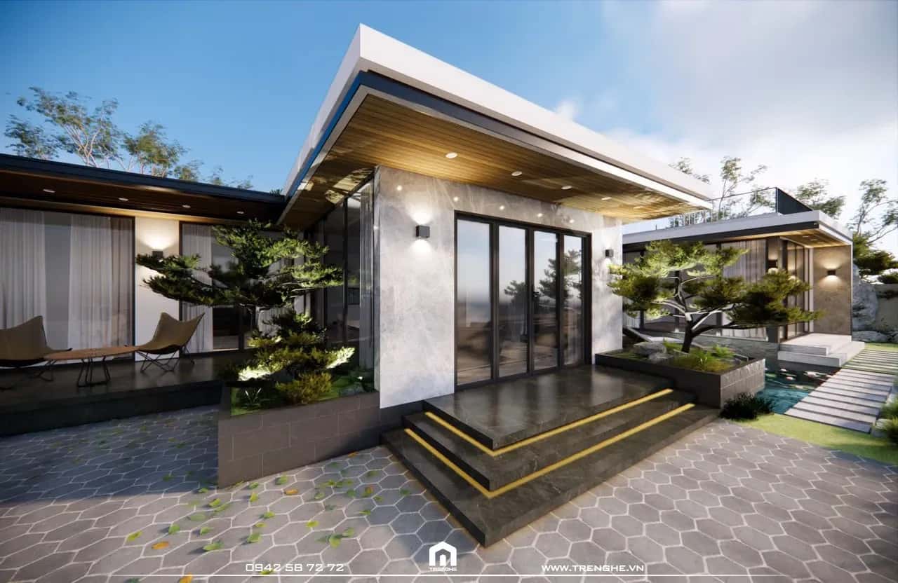 Biệt thự N’ Villa được bao bọc bởi hệ thống mảng xanh