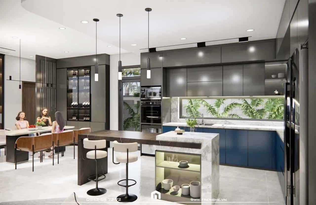 Tre Nghệ bố trí đảo bếp mini tại gian bếp biệt thự N’ Villa
