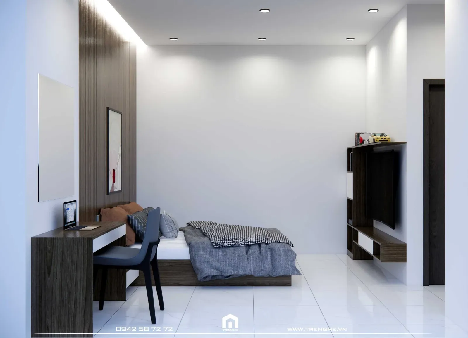Phòng ngủ phụ tại D’ House được Tre Nghệ thiết kế tinh gọn