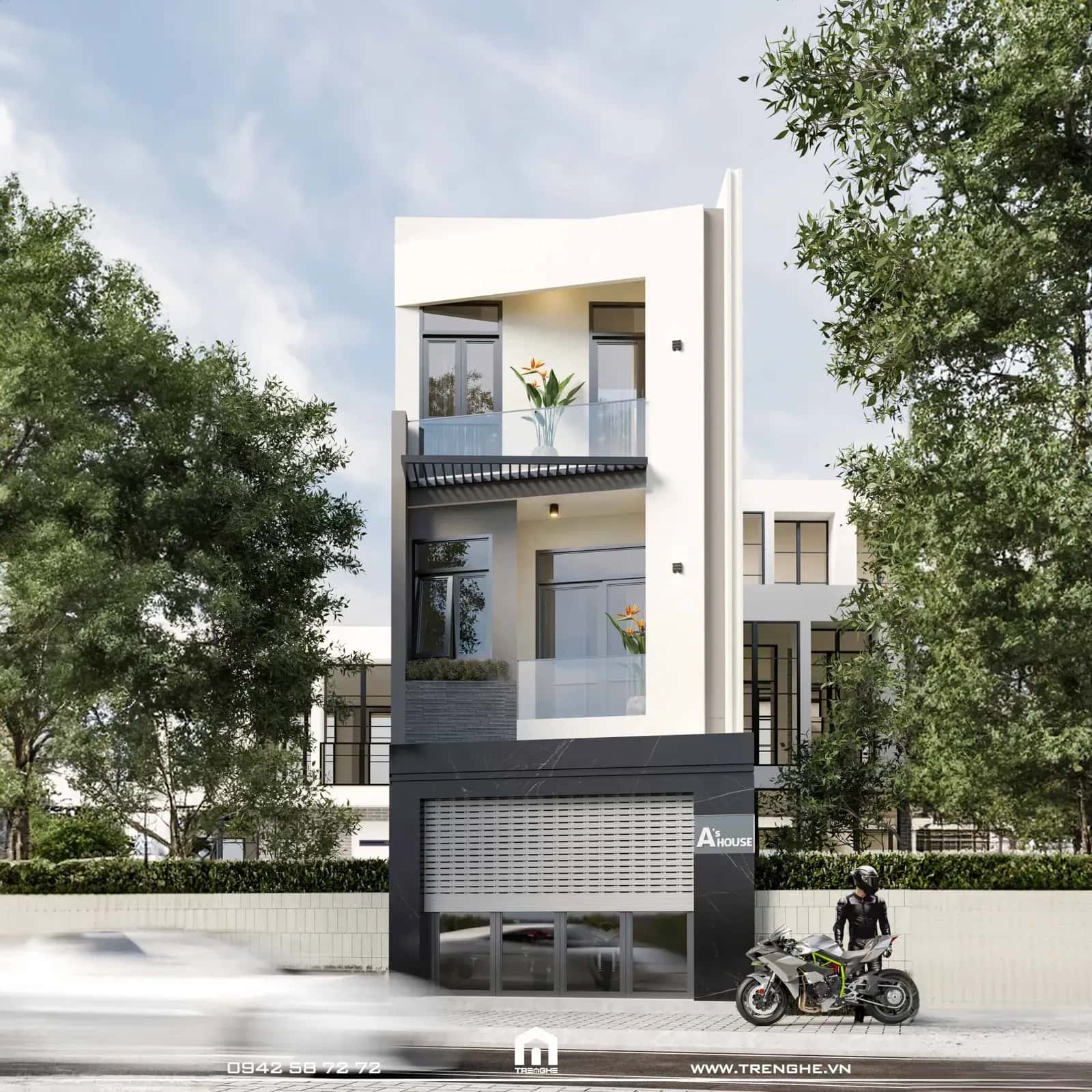 Phối cảnh mặt tiền nhà phố BA’ House mang phong cách hiện đại
