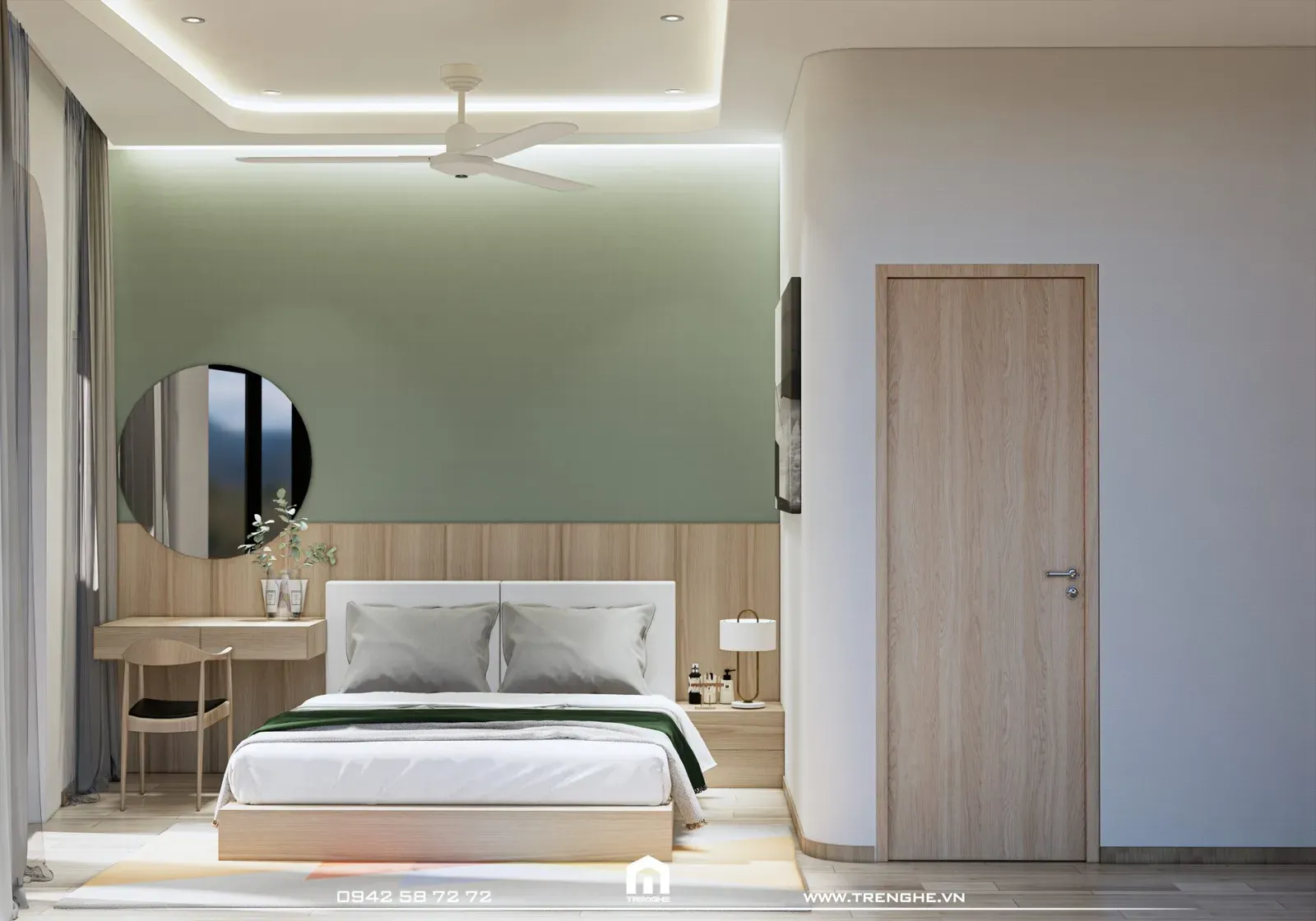 Phòng ngủ dự phòng màu xanh ngọc dịu mắt tại H’ House Vũng Tàu