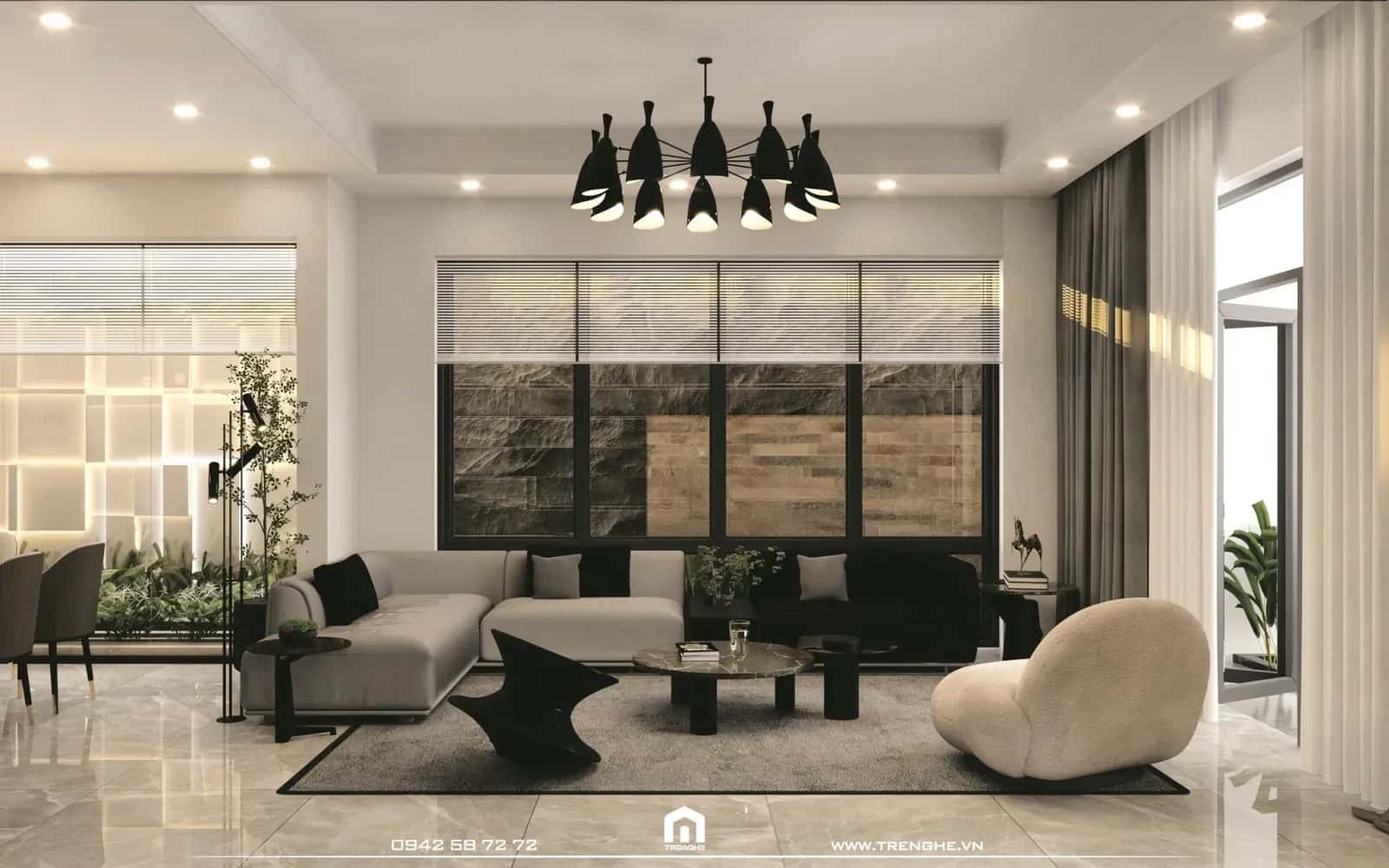 Không gian phòng khách biệt thự H’ Villa