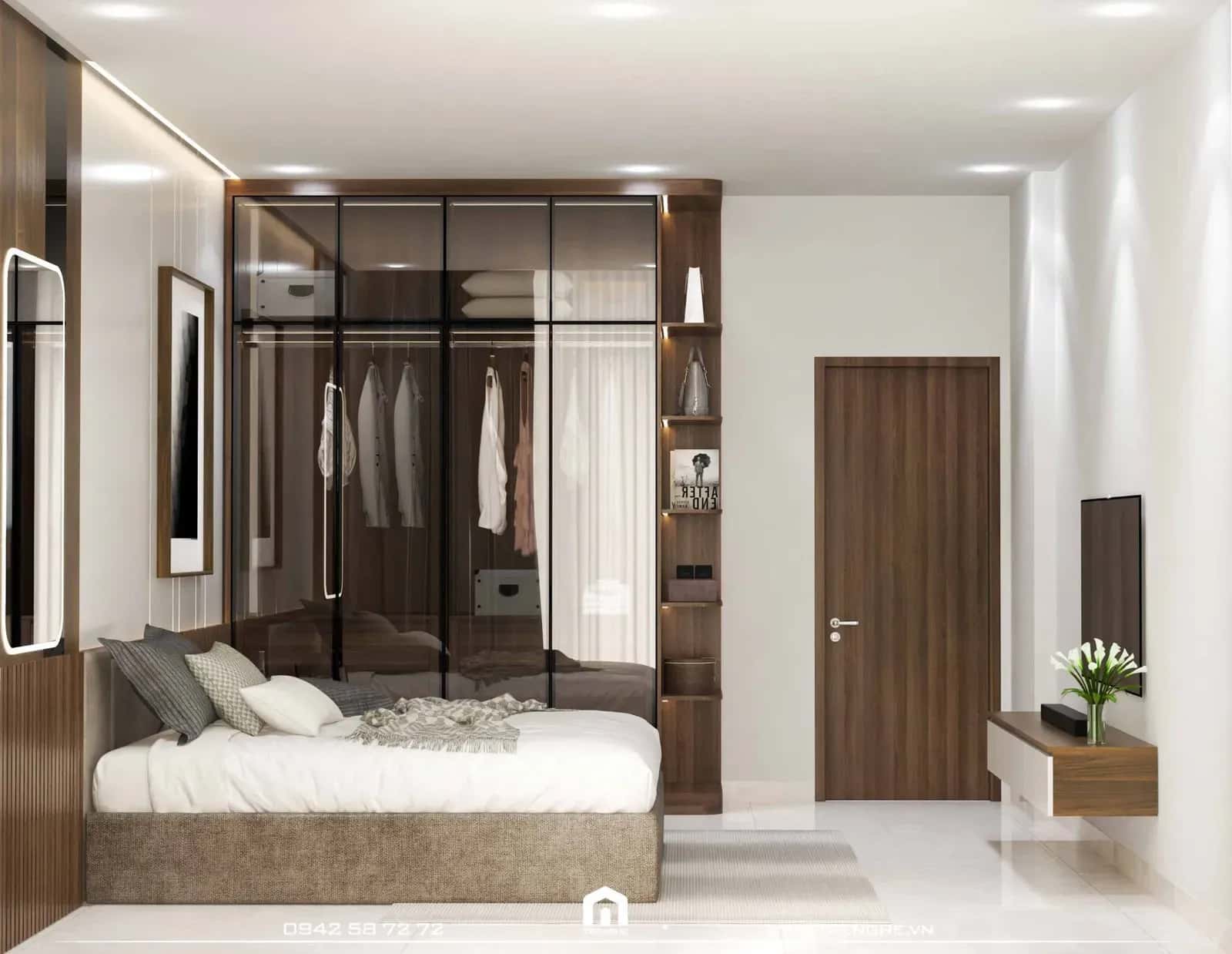 Hệ kệ tủ quần áo kịch trần tại phòng ngủ master L’ House