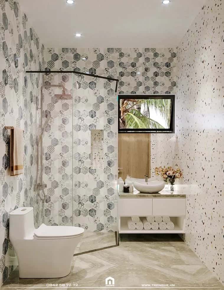 Hệ tủ và bồn lavabo hiện đại tại phòng tắm L’ Villa