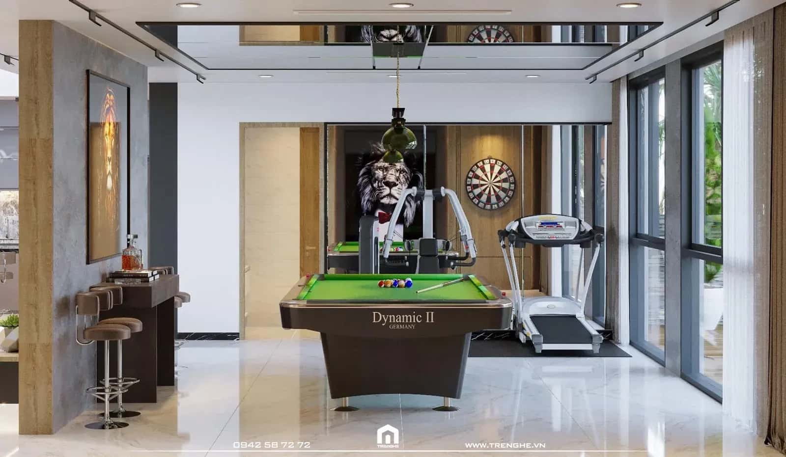 Khu vực bàn billiard mini tại L’ Villa