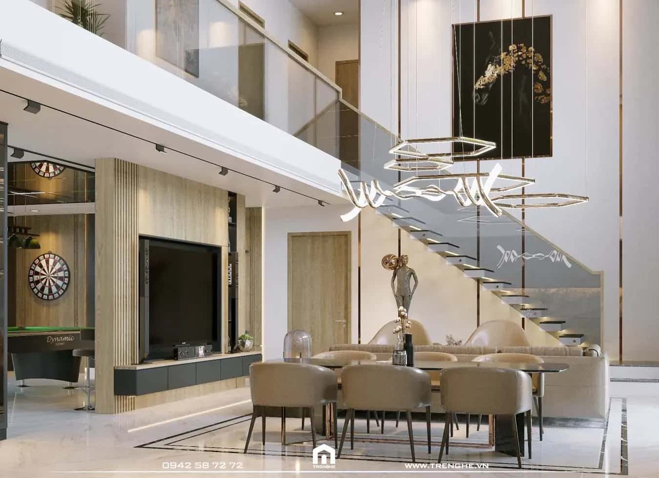 Phòng khách được đặt tại vị trí trung tâm của tầng trệt L’ Villa