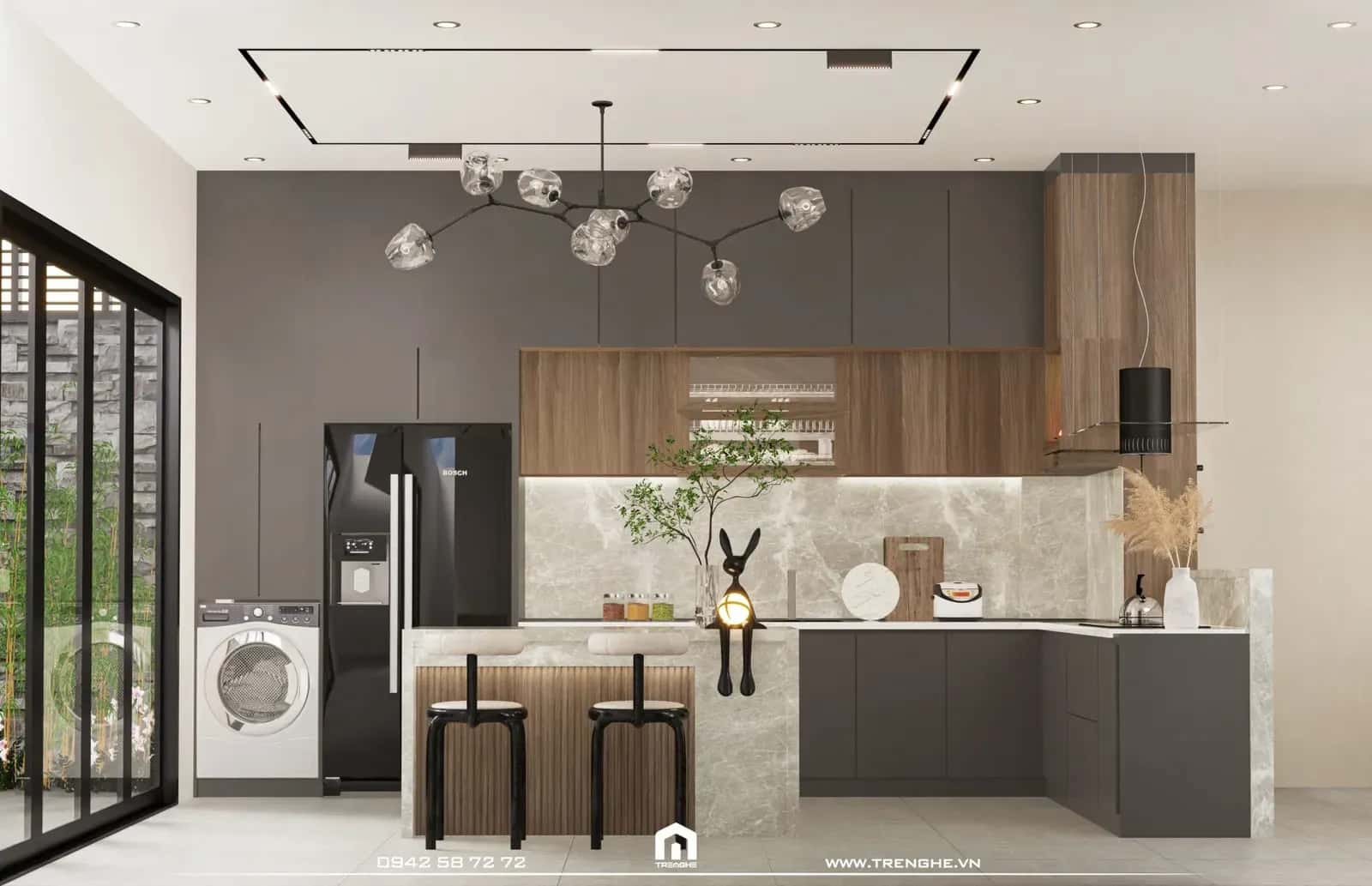 Gian bếp tiện nghi tại L’ House Hòa Long