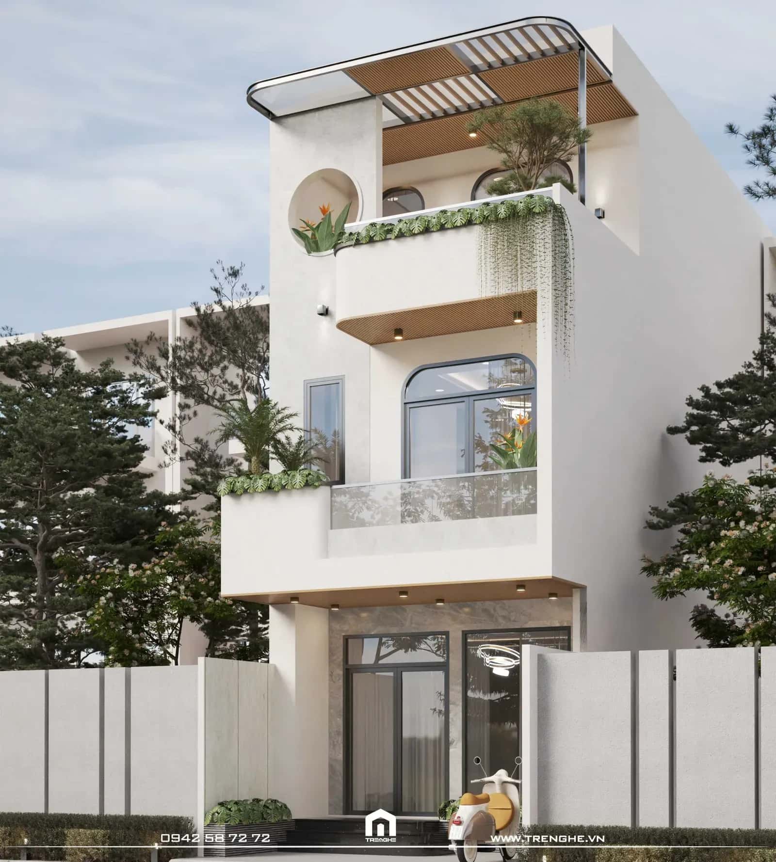 Nhà phố 3 tầng L’ House nổi bật với những đường cong mềm mại