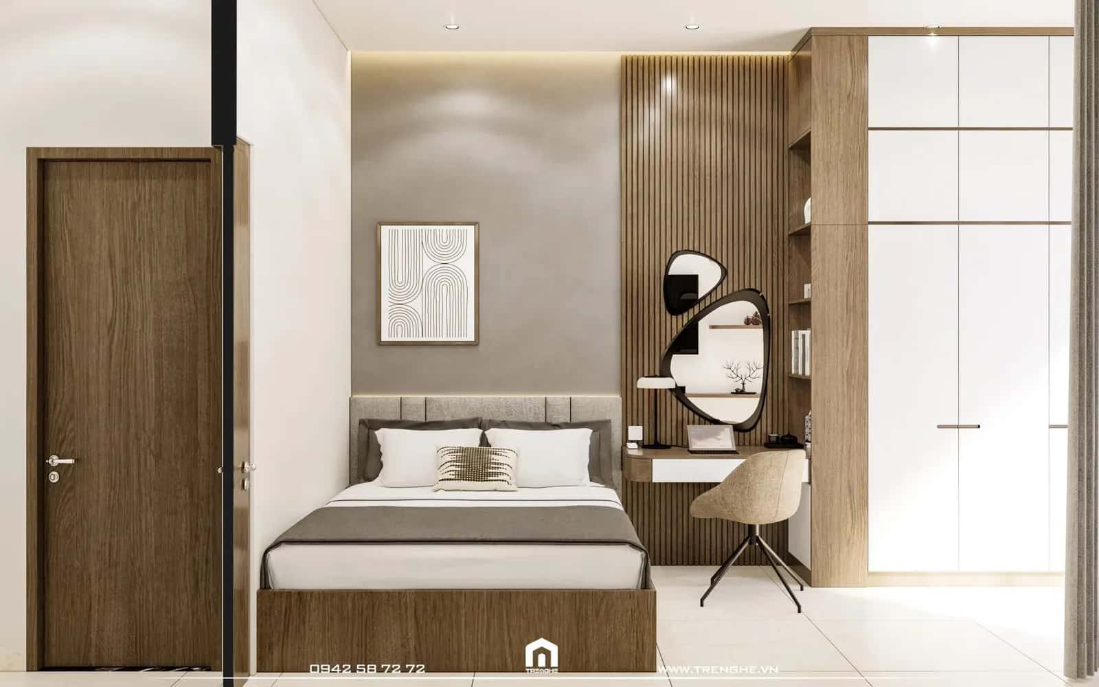 Phòng ngủ phụ có diện tích nhỏ hơn nhưng sở hữu trang thiết bị nội thất tiện nghi