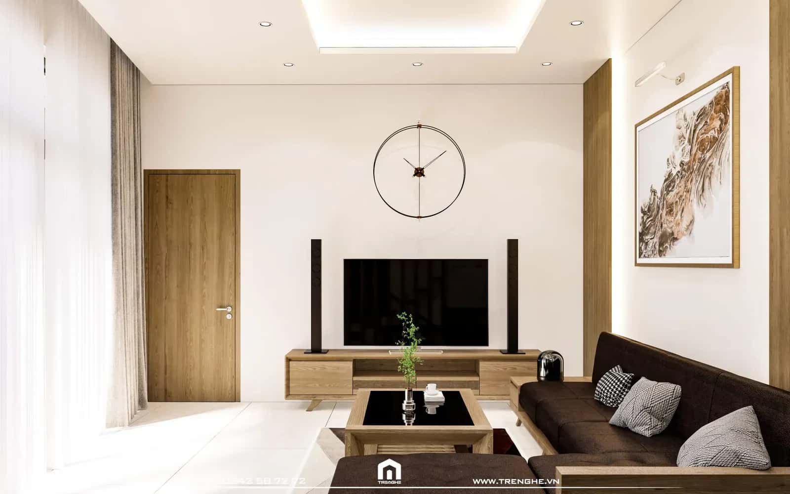 Điểm xuyết bằng hệ thống nội thất cao cấp trên gam màu trắng trung tính tạo sự sang trọng cho không gian phòng khách nhà phố D’ House