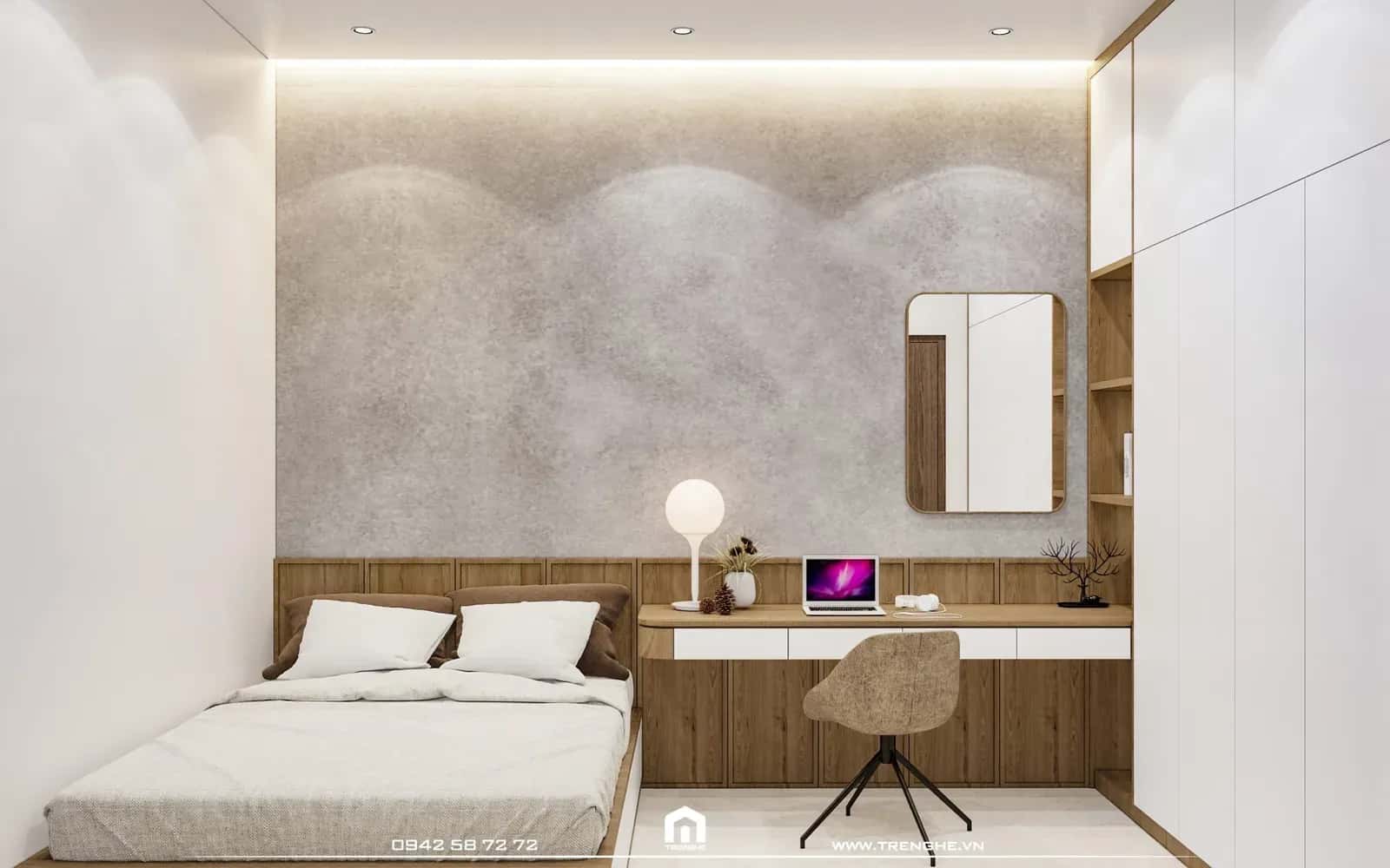 Bàn học và gương trang điểm lớn kết hợp để tối ưu hóa công năng sử dụng