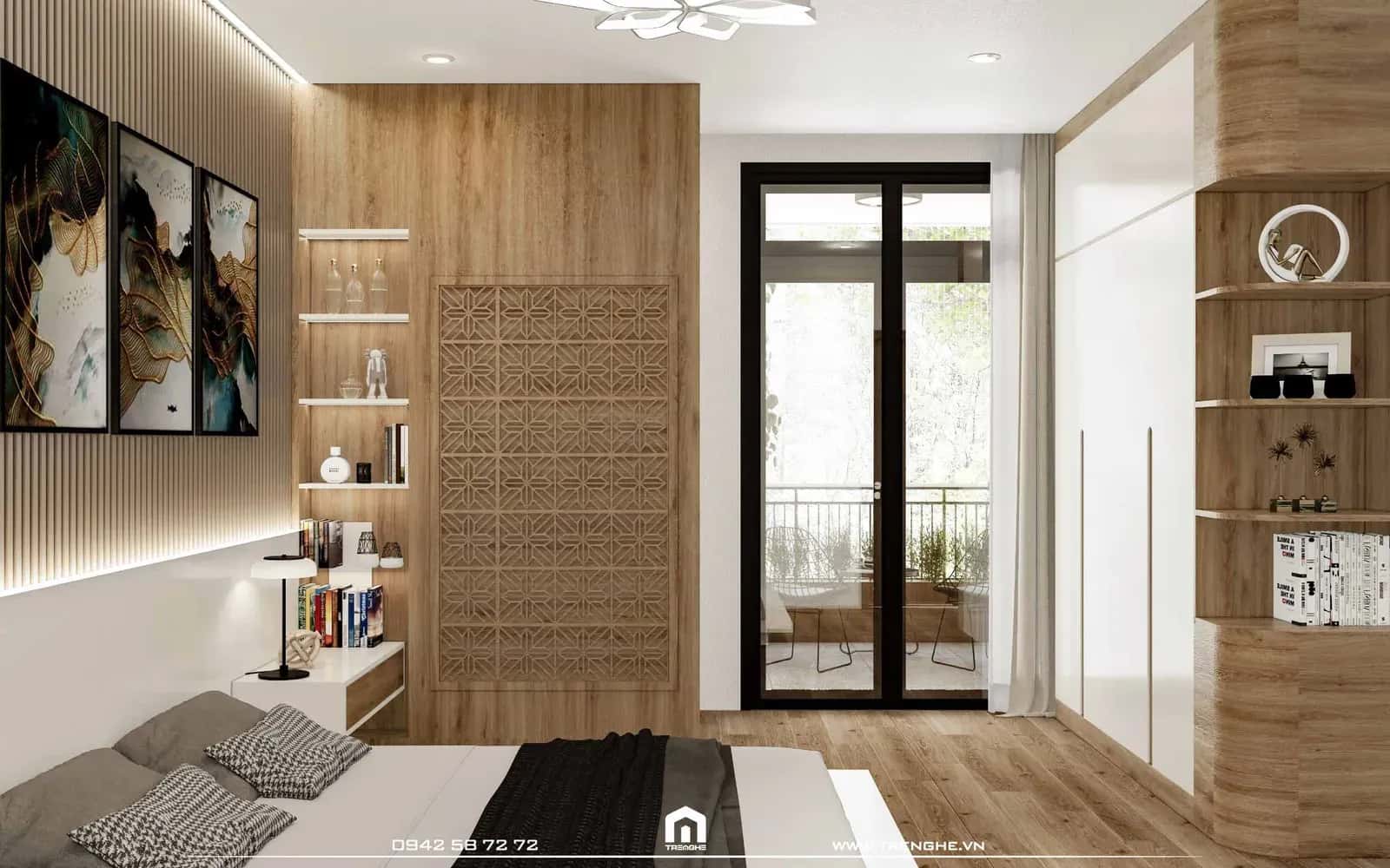 Tre Nghệ bố trí giường cỡ king size giữa phòng ngủ nhà master