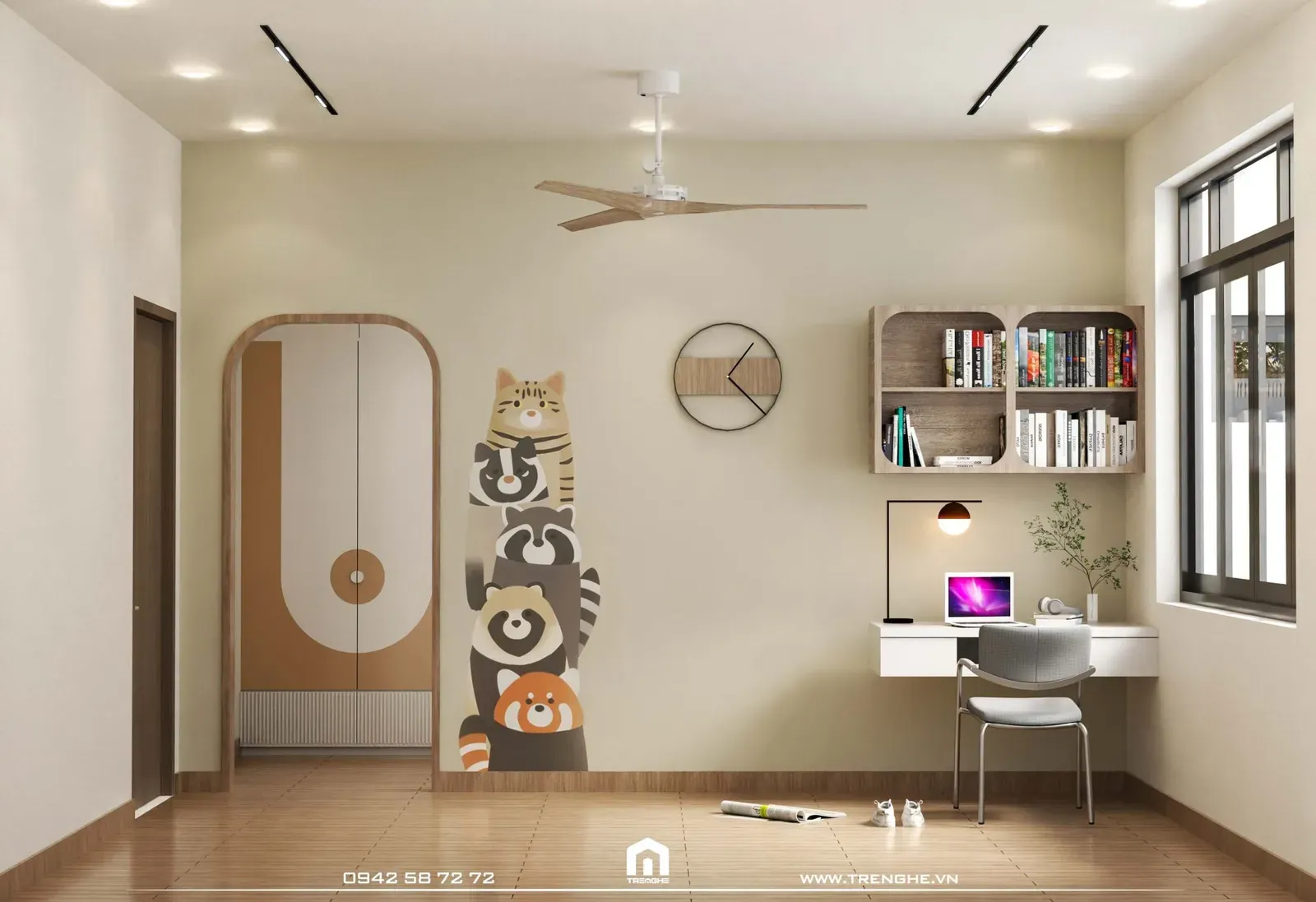 Tre Nghệ bố trí cây xanh và trang trí tường phòng ngủ nhà phố H’ House