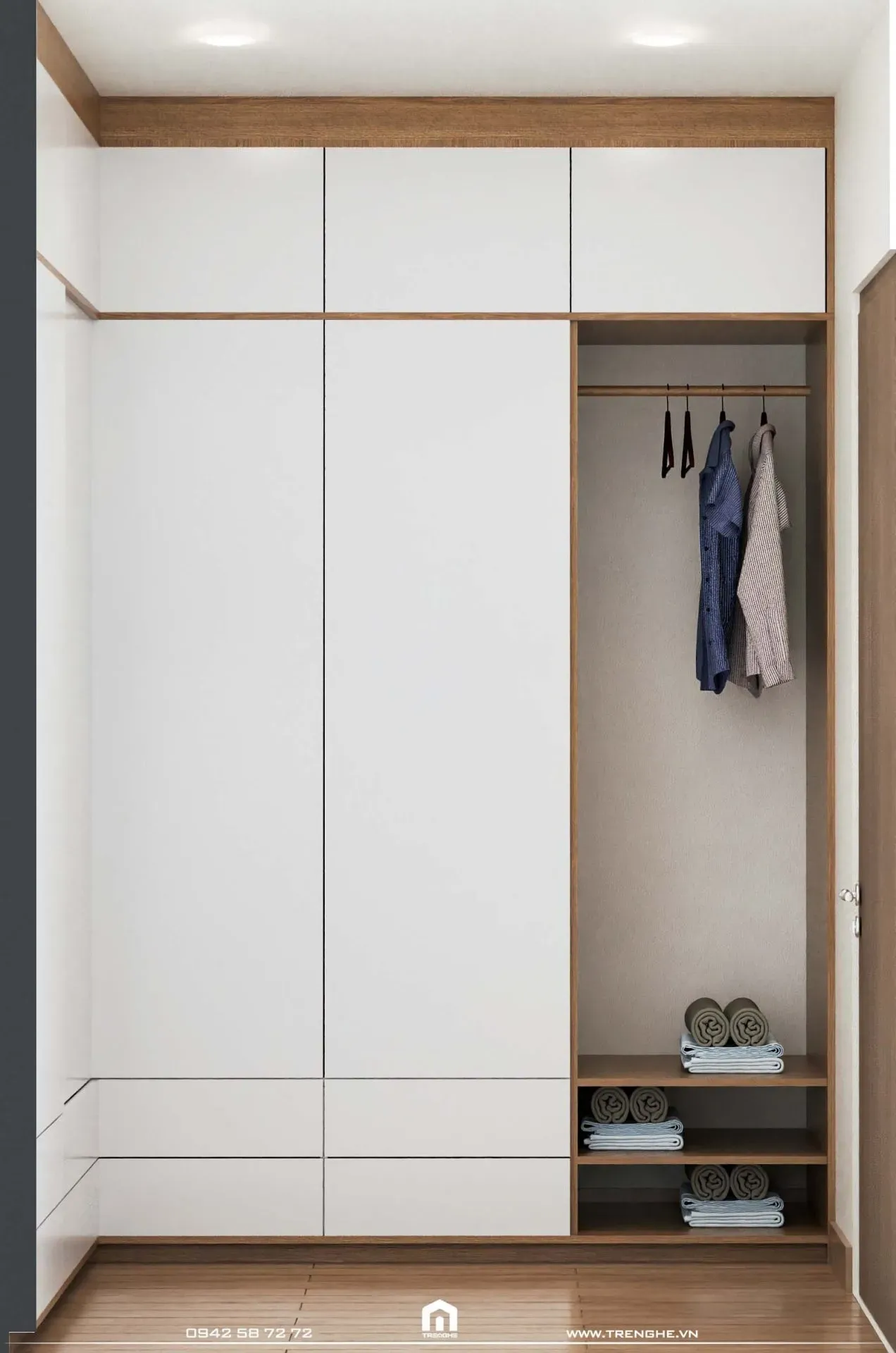 Tủ quần áo kịch trần được Tre Nghệ thiết kế cho nhà phố H’ House