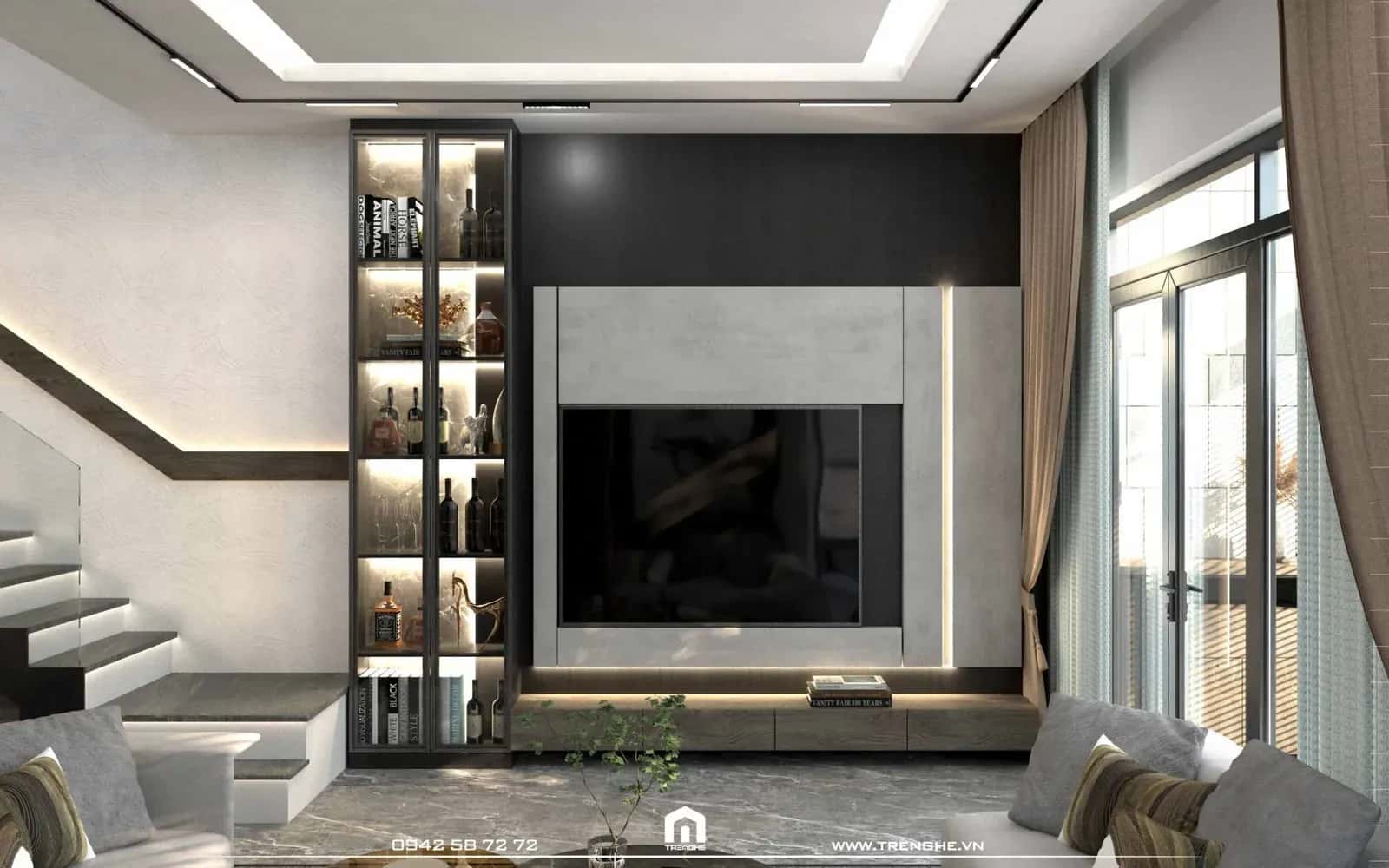 Không gian phòng khách nhà phố H’ House bố trí trang thiết bị hạng sang