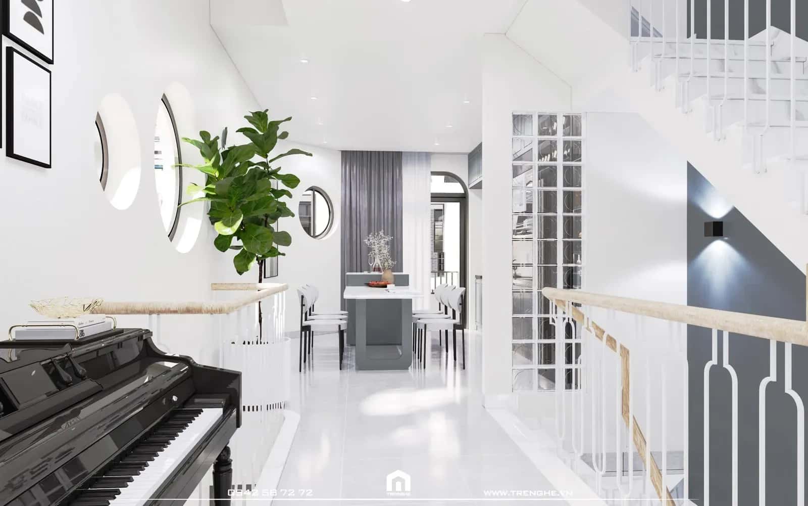 Tre Nghệ bố trí đàn piano bên cạnh bàn ăn nhà phố M' House