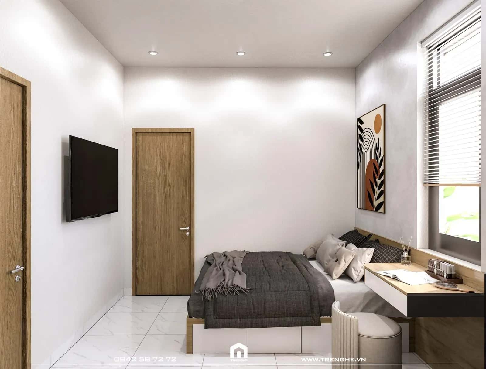 Tre Nghệ bố trí giường ngủ cỡ queen size