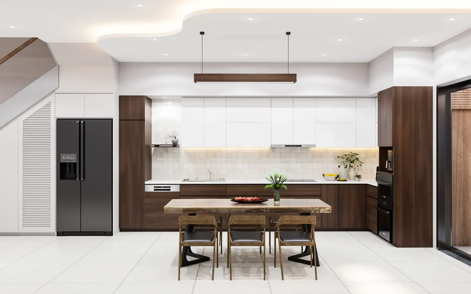 Các trang thiết bị bếp hiện đại cũng được bố trí để việc sinh hoạt trở nên thuận tiện
