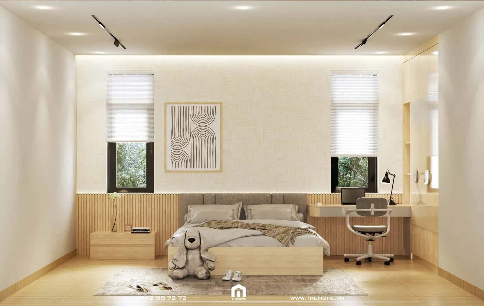 Hệ thống nội thất được đồng bộ ở các phòng ngủ cho con