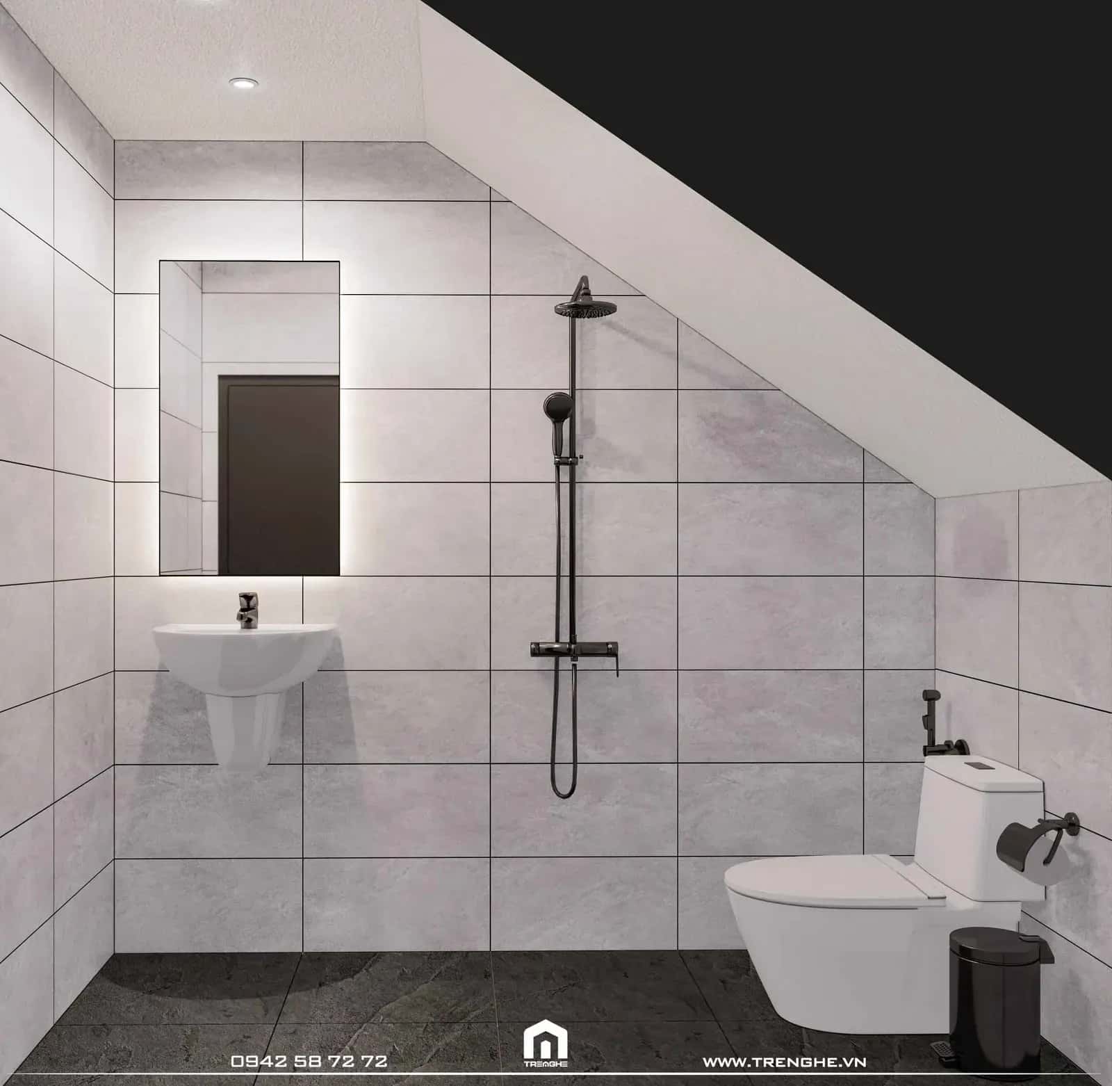 Nhà vệ sinh dành cho khách được thiết kế đơn giản với các tiện ích cơ bản