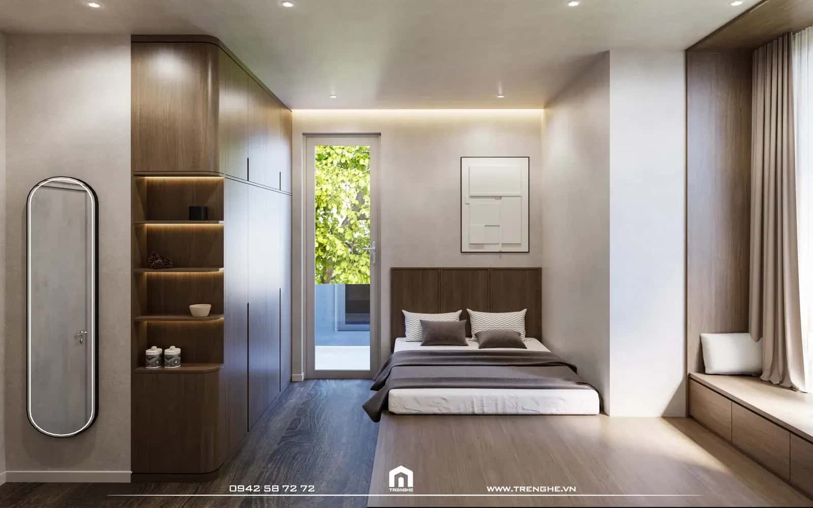 Phòng ngủ với diện tích nhỏ, được thiết kế tối giản
