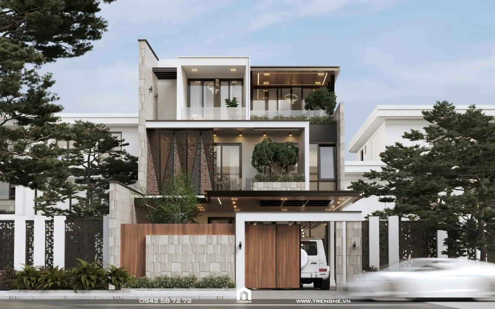 Mẫu cổng gỗ cho biệt thự vườn