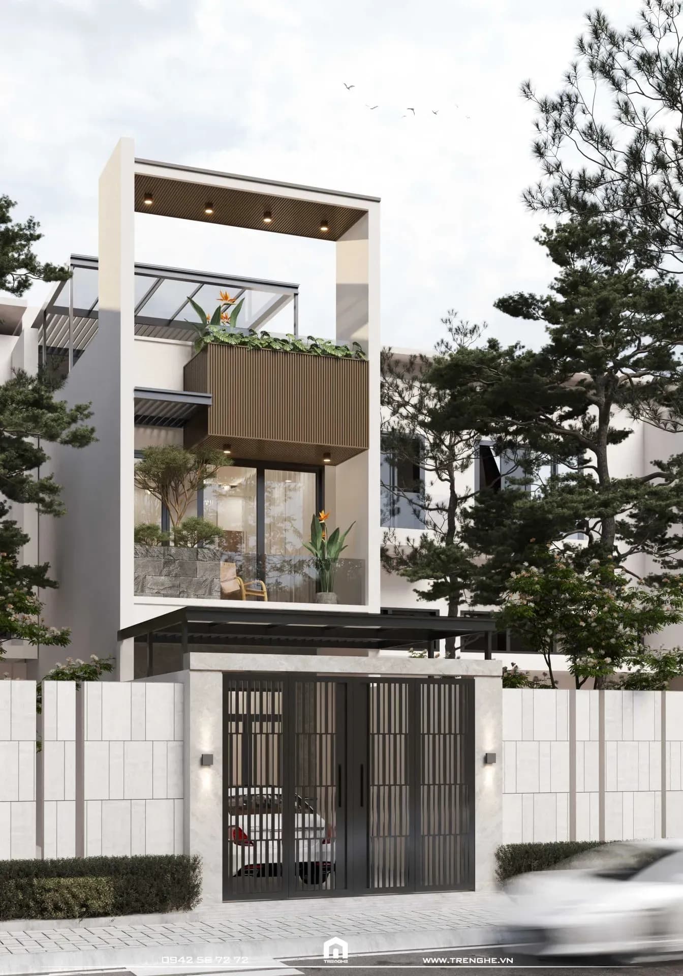 Mẫu thiết kế nhà phố đẹp với cổng làm từ chất liệu sắt