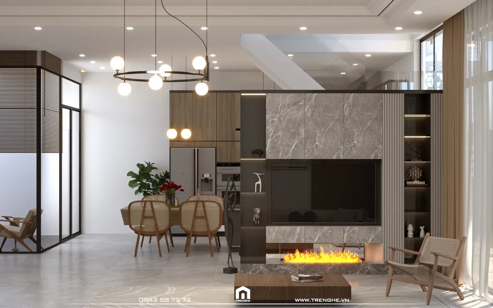 Tre Nghệ bố trí không gian phòng khách biệt thự B’ Villa đầy đủ công năng