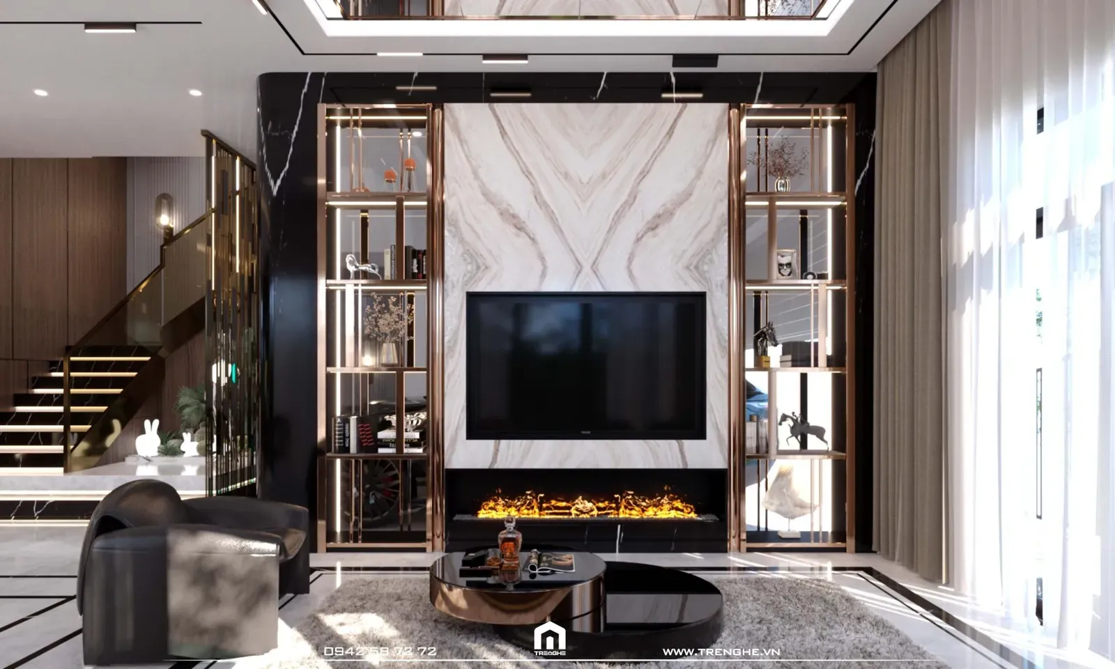 Hệ thống nội thất phòng khách hiện đại tại biệt thự L’ Villa