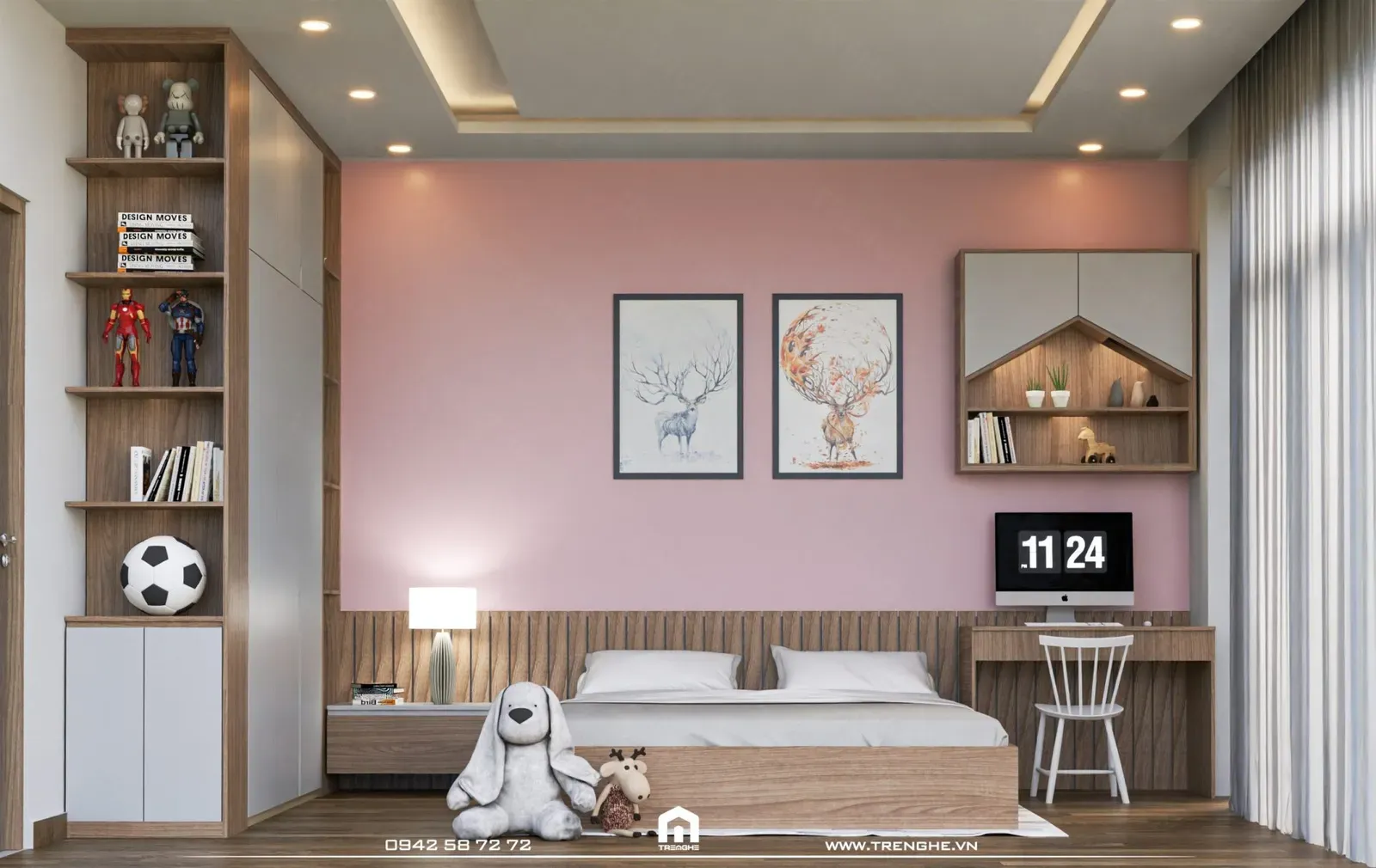 Phòng ngủ dành cho bé gái với gam màu hồng xinh xắn