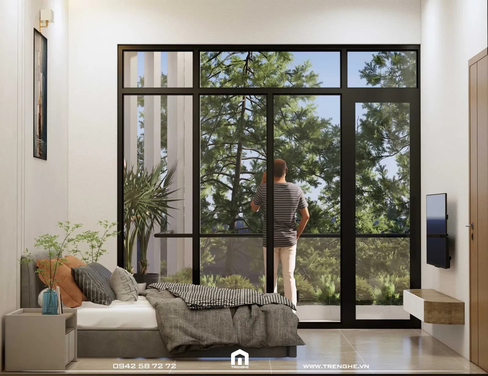 Phòng ngủ D’ House sở hữu tầm nhìn hướng về sân vườn xanh mát