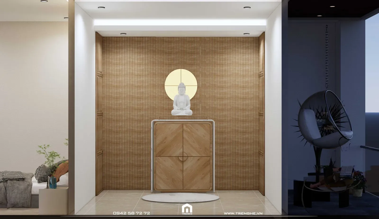 Nội thất gian phòng thờ nhà phố D’ House do Tre Nghệ thiết kế
