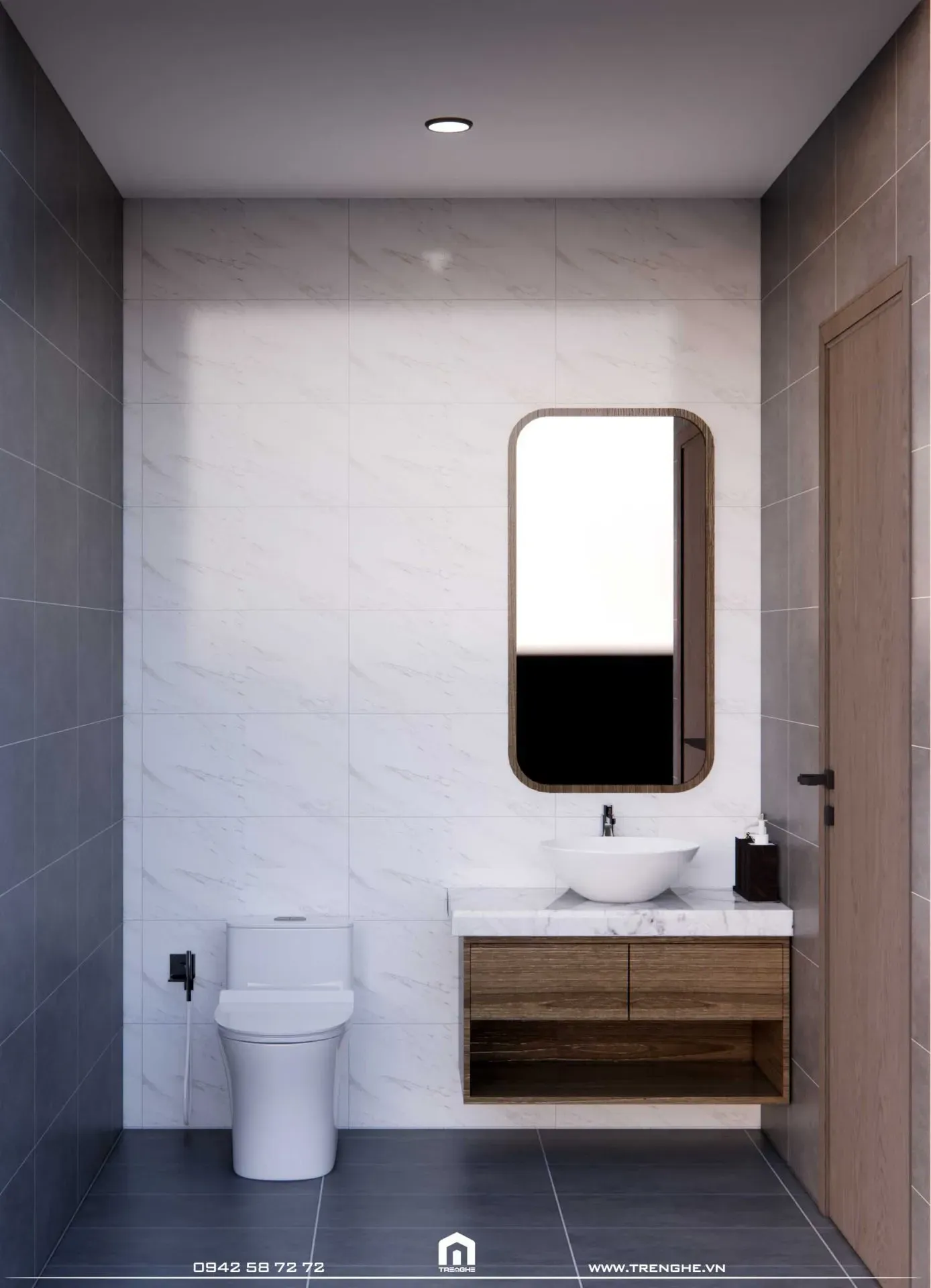 Hệ tủ treo và bồn rửa cao cấp trong nhà vệ sinh D’ House