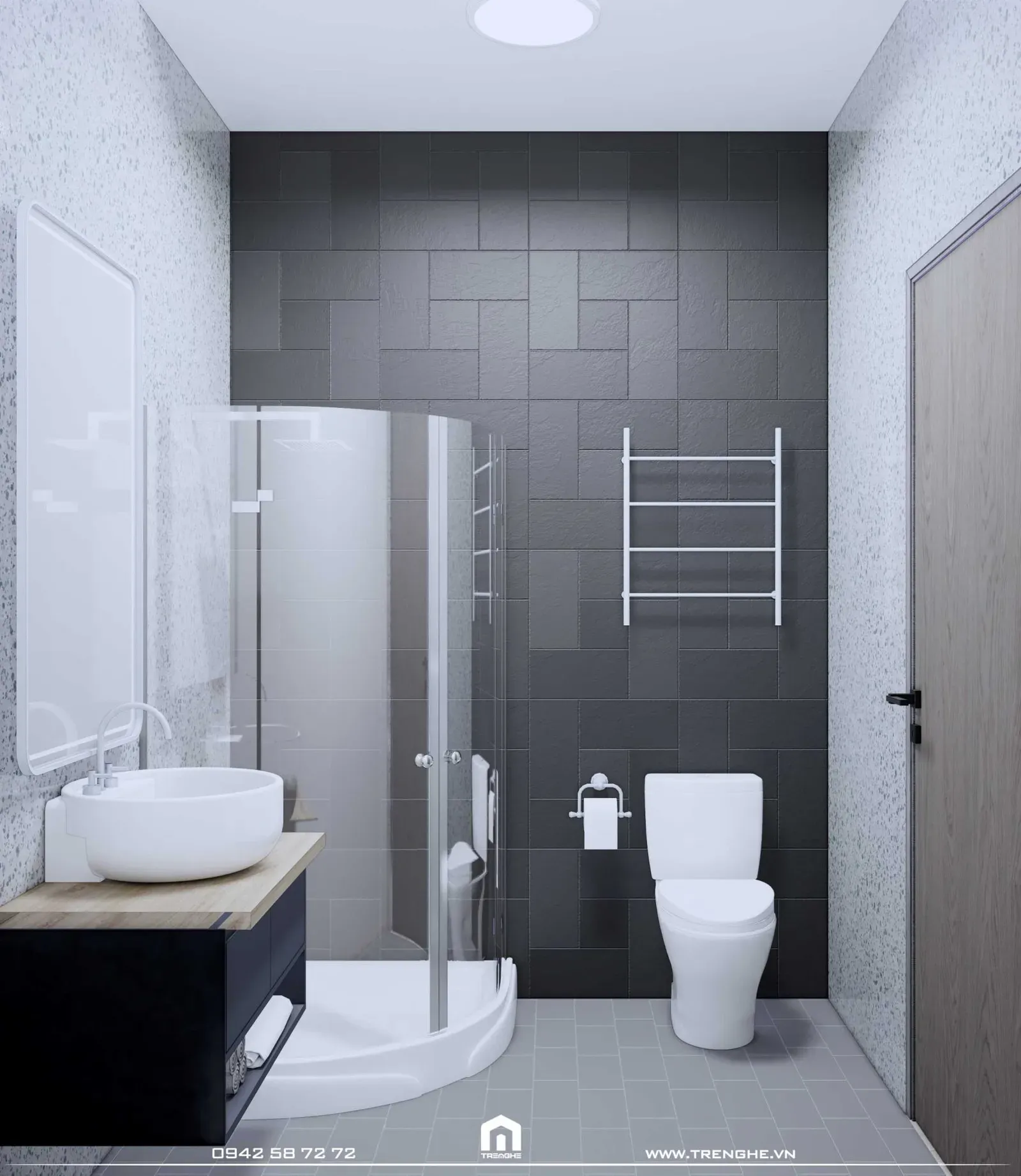 Tre Nghệ thiết kế phòng tắm đứng ốp kính cường lực trong nhà phố D’ House