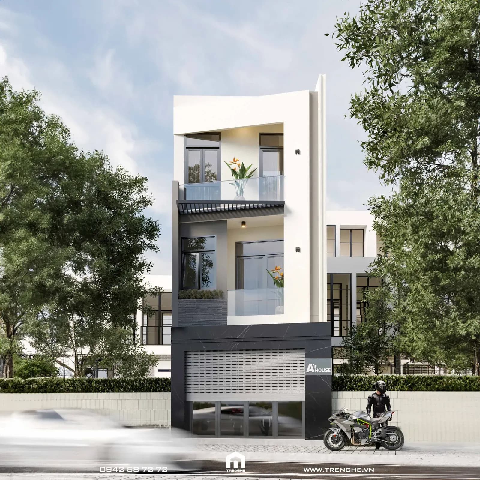 Phối cảnh mặt tiền nhà phố BA’ House mang phong cách hiện đại