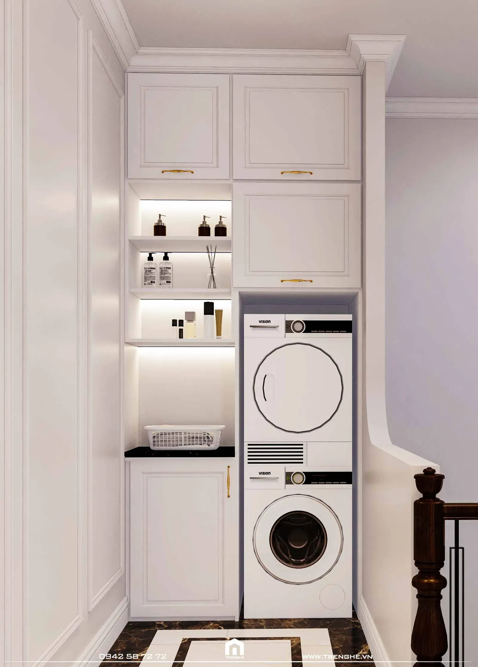 Khu vực giặt sấy tại H’ House được Tre Nghệ bố trí riêng biệt