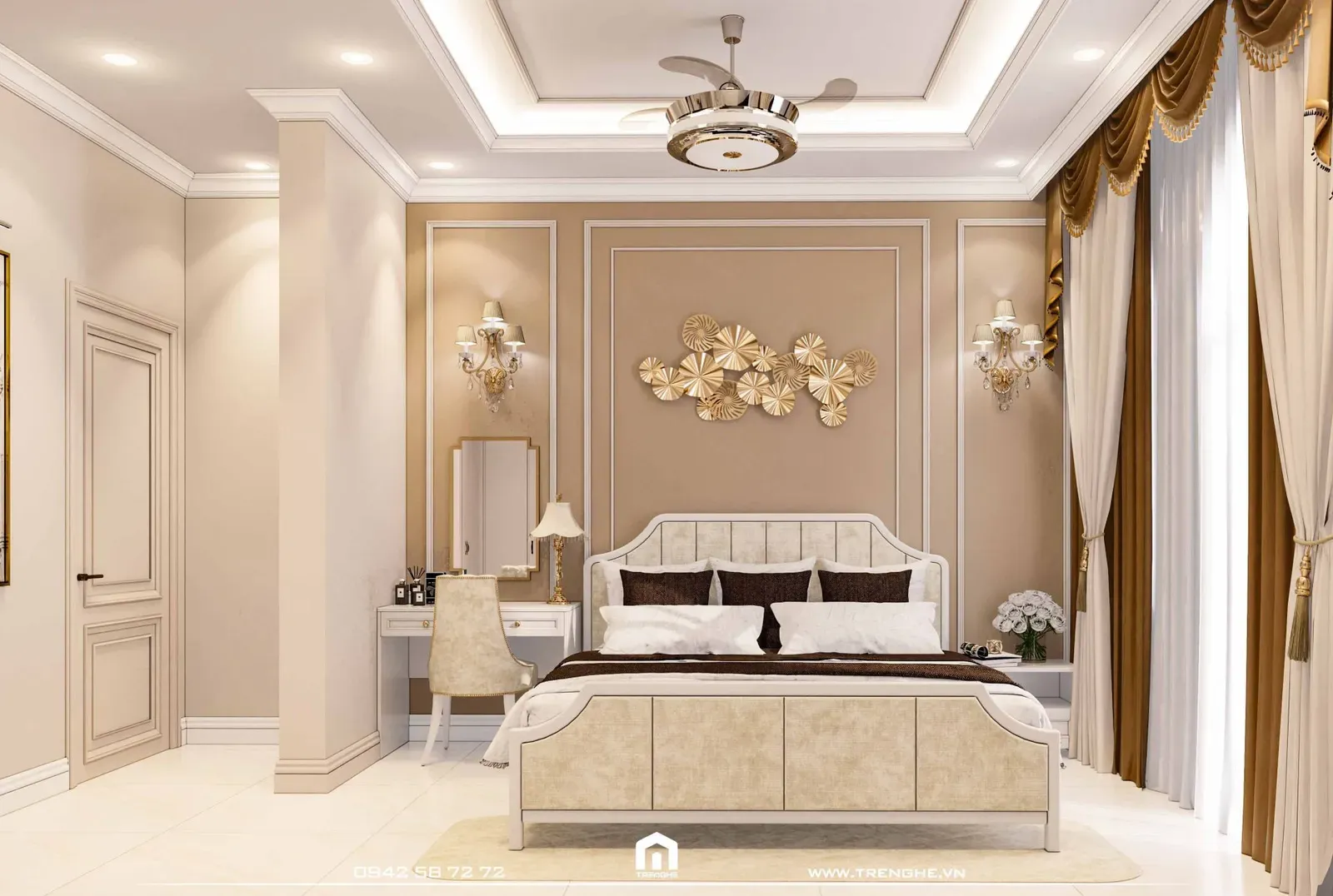 Tre Nghệ bố trí giường ngủ lớn tại phòng ngủ master H’ House