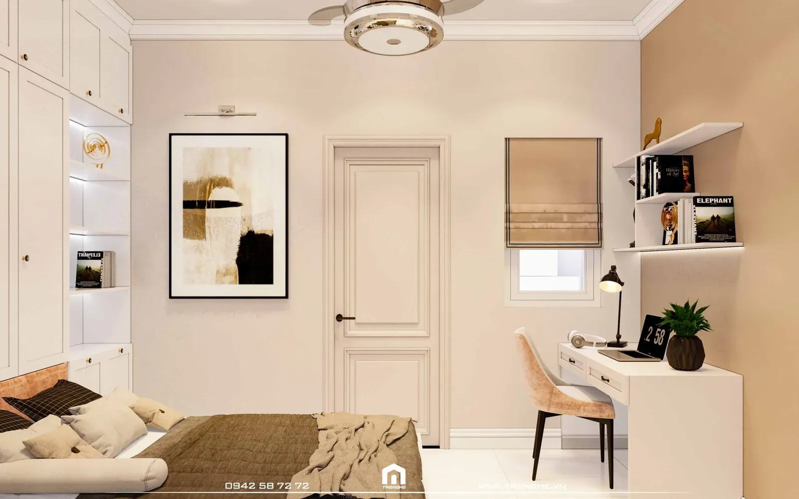 Khu vực bàn làm việc tại phòng ngủ H’ House