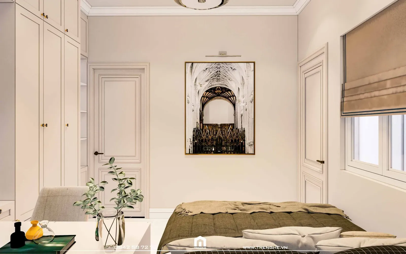 Cây xanh và vật dụng trang trí phòng ngủ H’ House tạo sự gần gũi