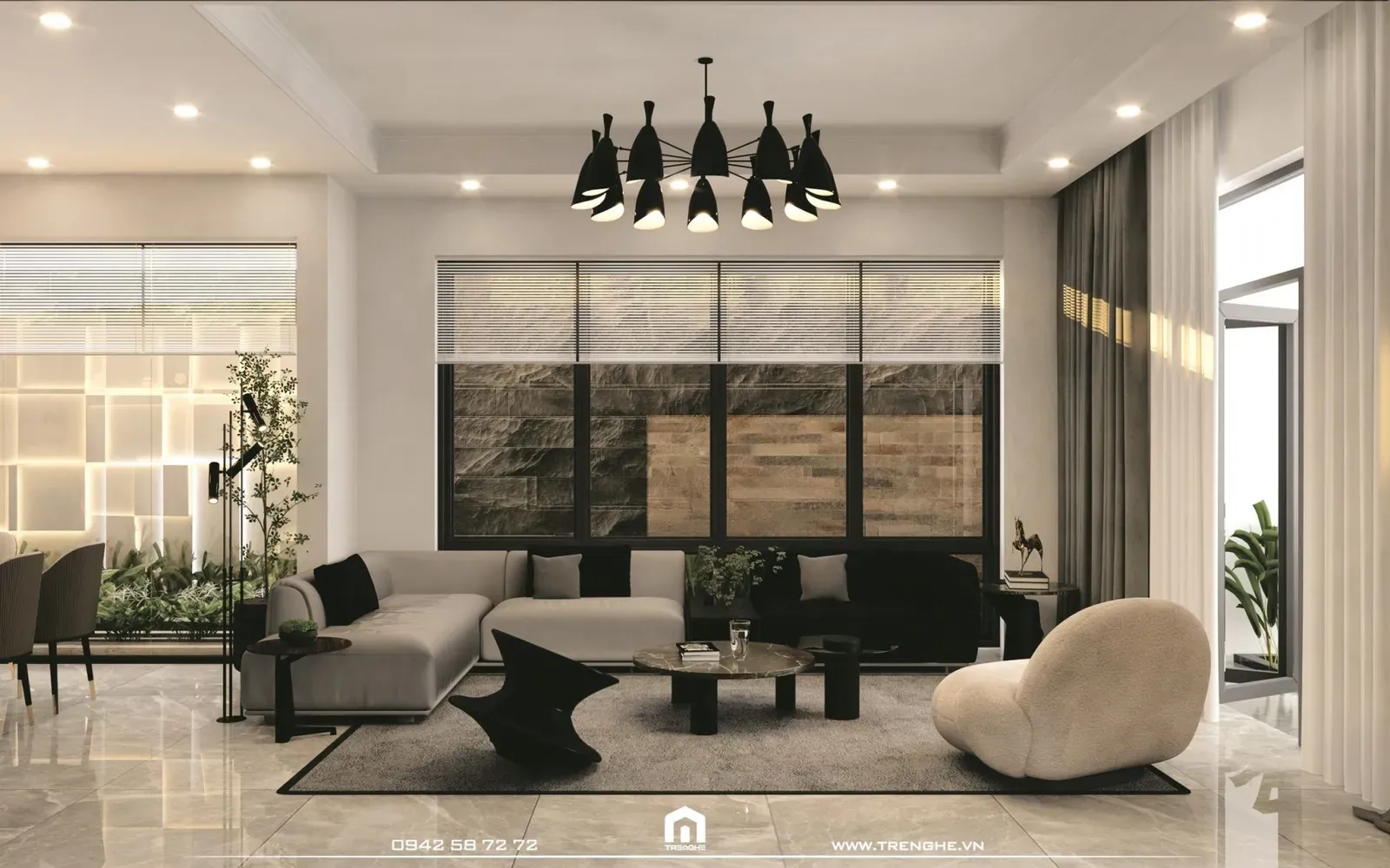 Không gian phòng khách biệt thự H’ Villa