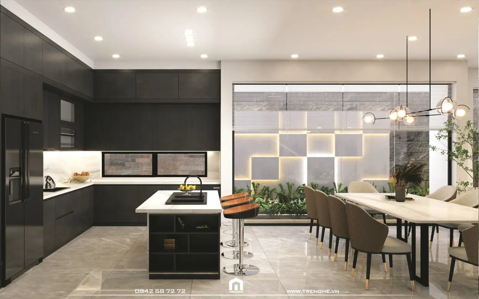 Thiết kế hệ tủ bếp chữ L tại biệt thự H’ Villa
