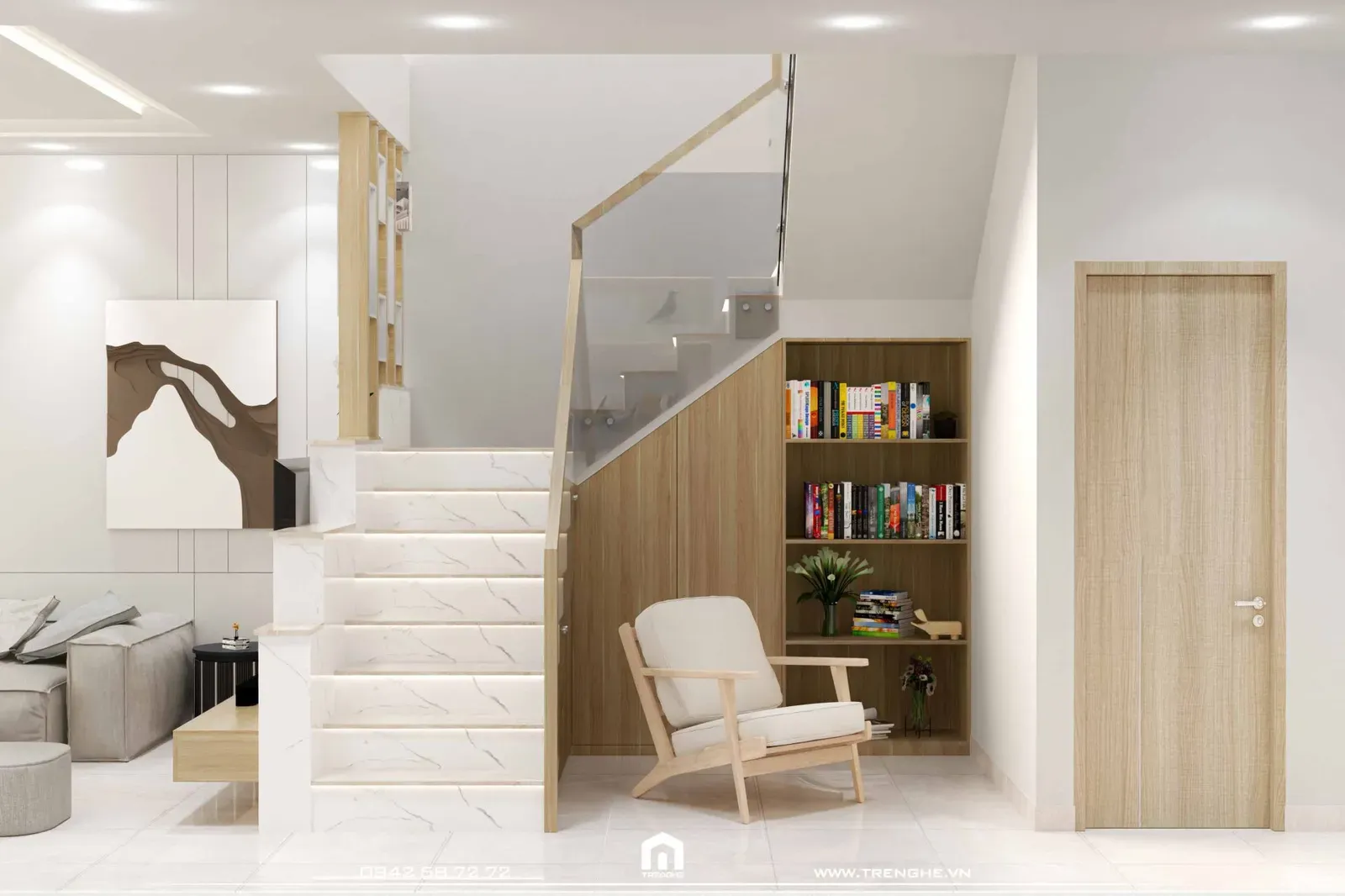 Khu vực đọc sách liền kề phòng khách L’ House