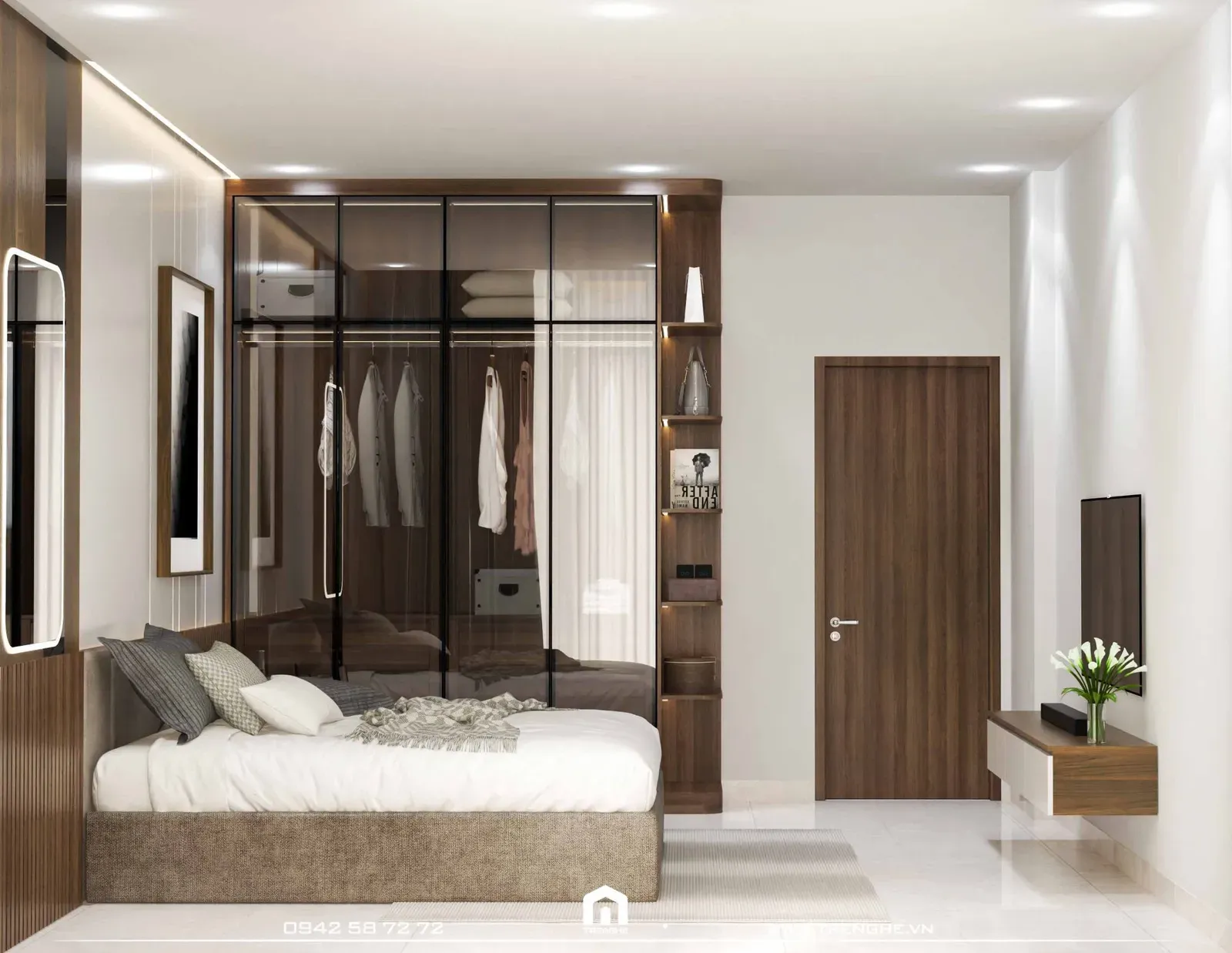 Hệ kệ tủ quần áo kịch trần tại phòng ngủ master L’ House