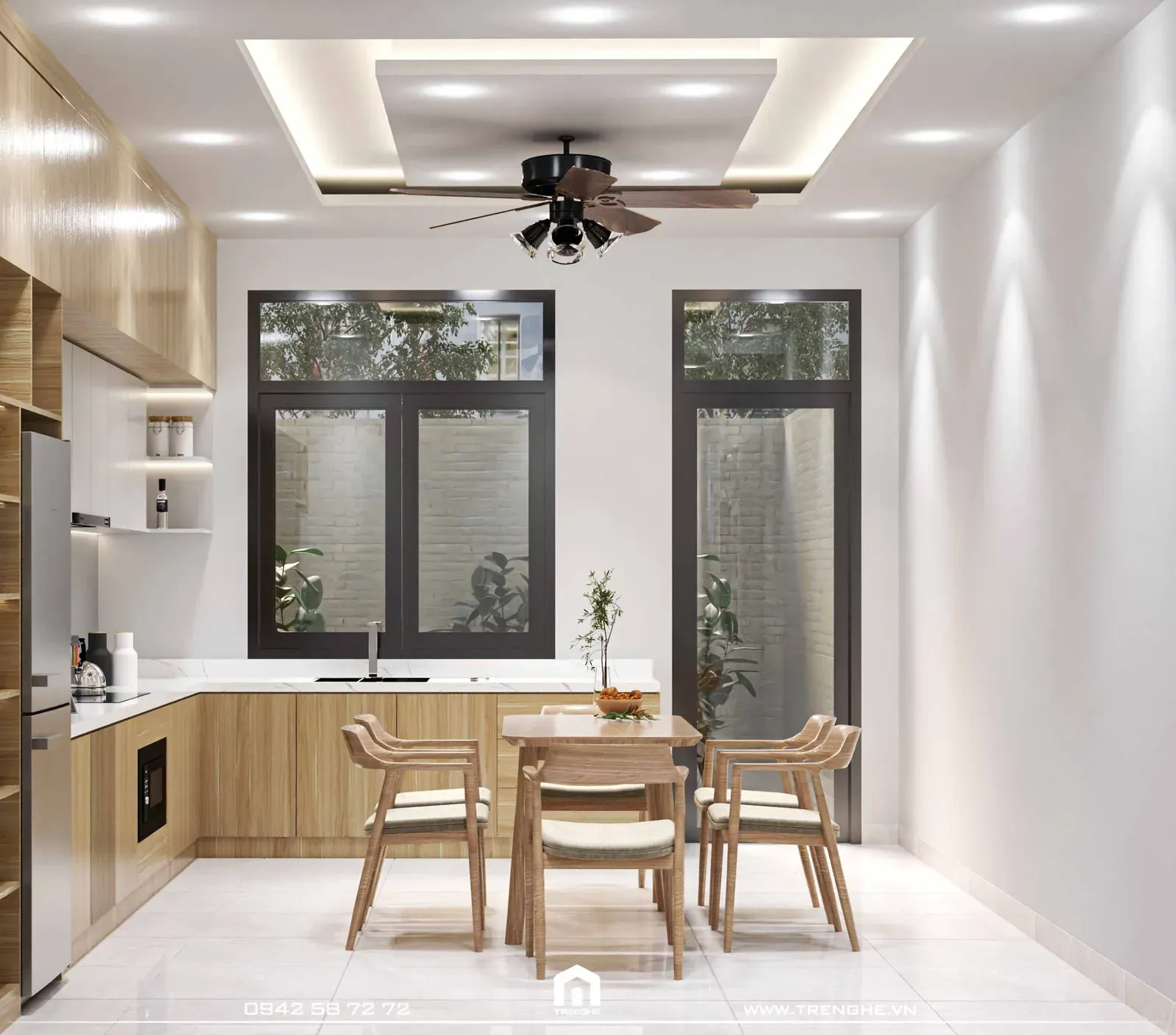 Bộ bàn ăn được làm từ gỗ tự nhiên tại nhà bếp L’ House