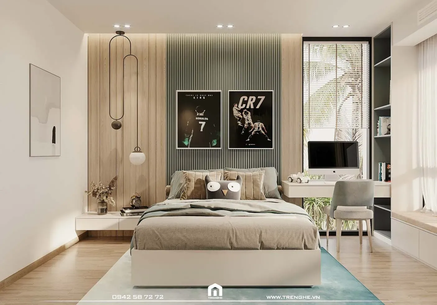 Phòng ngủ phụ L’ Villa mang gam màu xanh ngọc dịu mắt