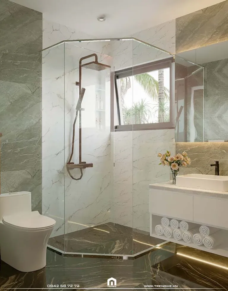 Phòng tắm đứng với vách ngăn kính cường lực tại L’ Villa