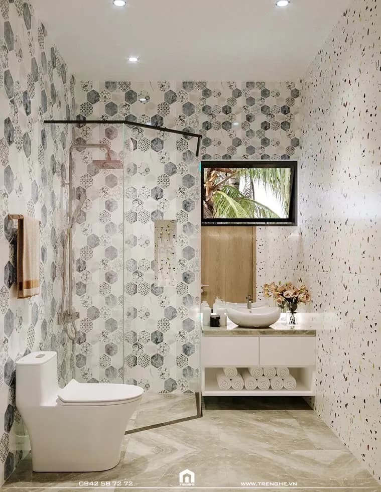 Hệ tủ và bồn lavabo hiện đại tại phòng tắm L’ Villa